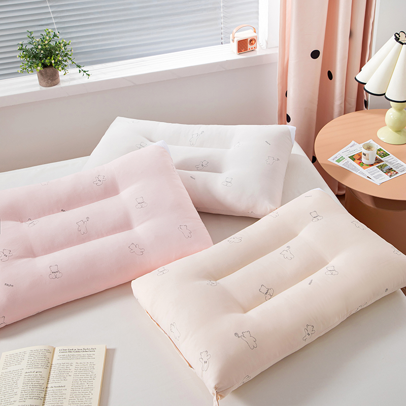 2024年新款枕芯 特价小熊系列A类磨毛羽丝绒枕芯定型枕头 48*74cm/个低枕粉色