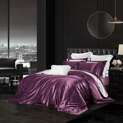纯色全真丝绸100%桑蚕丝贡缎丝绸床上用品桑蚕丝真丝四件套 包装（颜色随机） 冷艳紫