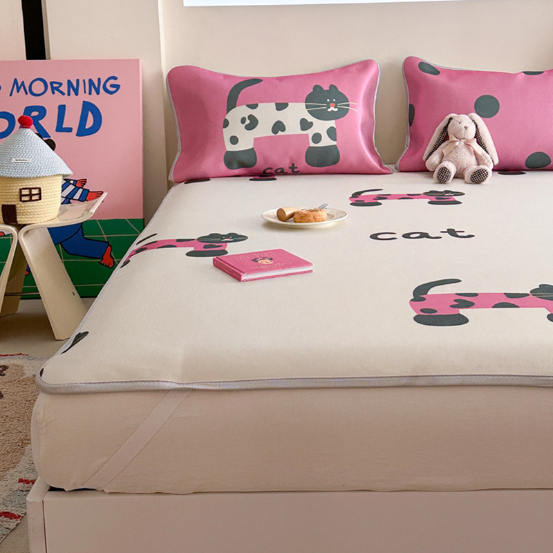 2025新款升级900D加厚数码印花斜纹冰丝床席款凉席三件套