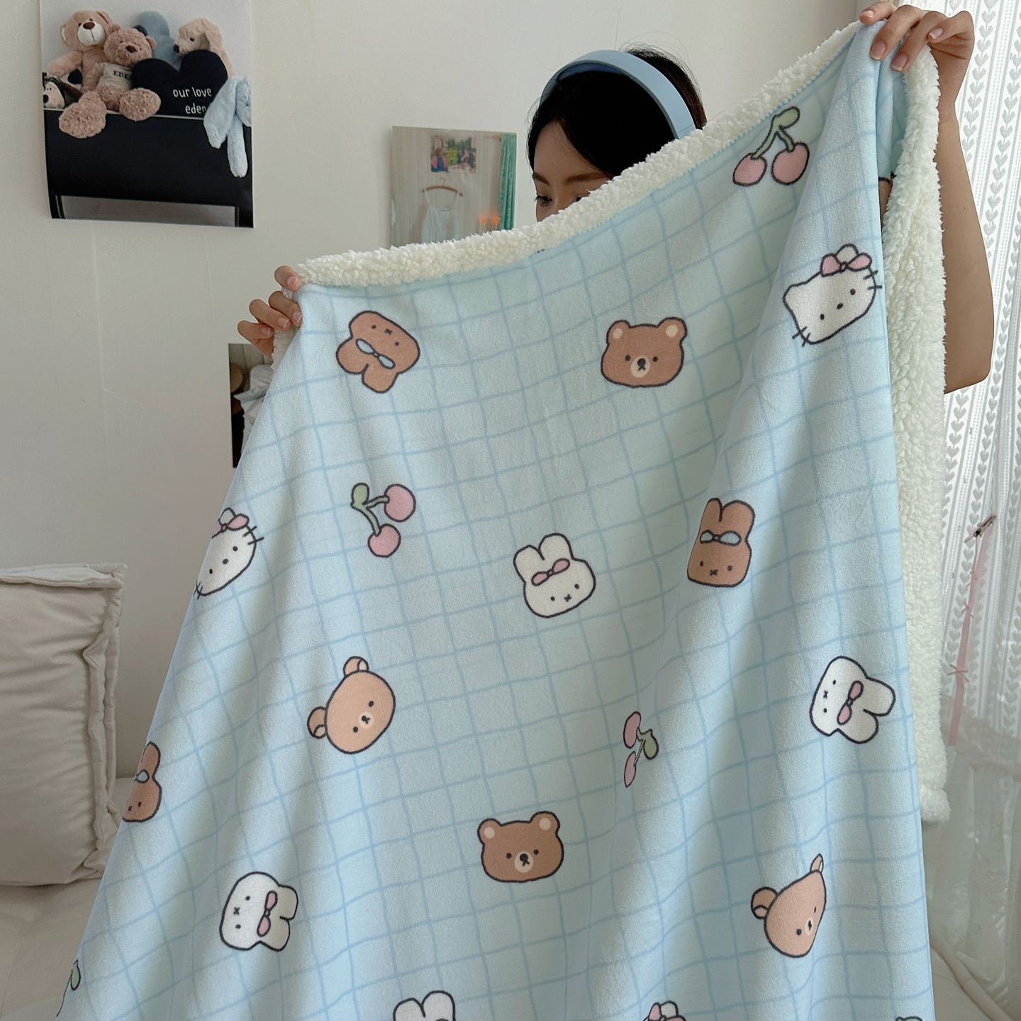 2025新款多功能牛奶绒羊羔绒毛毯 萌仔派对