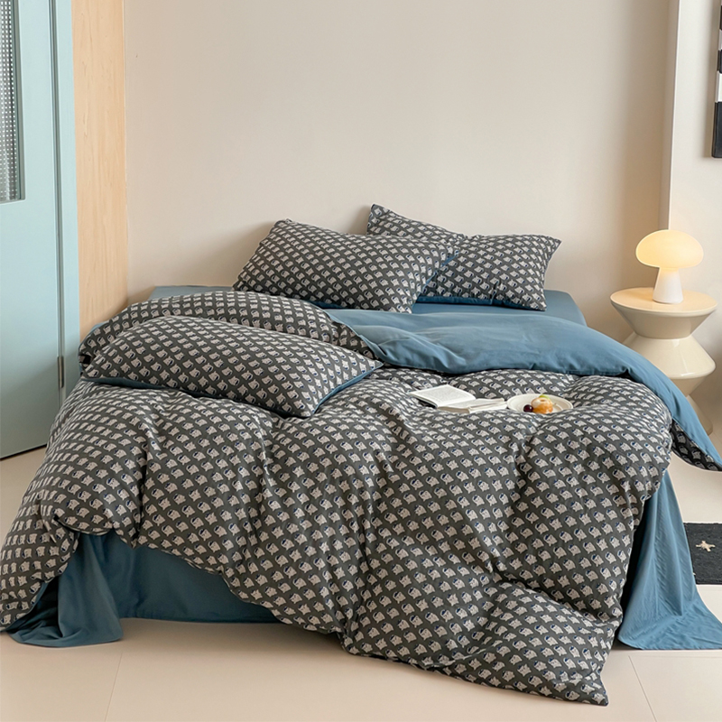 2025新款全棉复古美式风水洗双层纱印花四件套