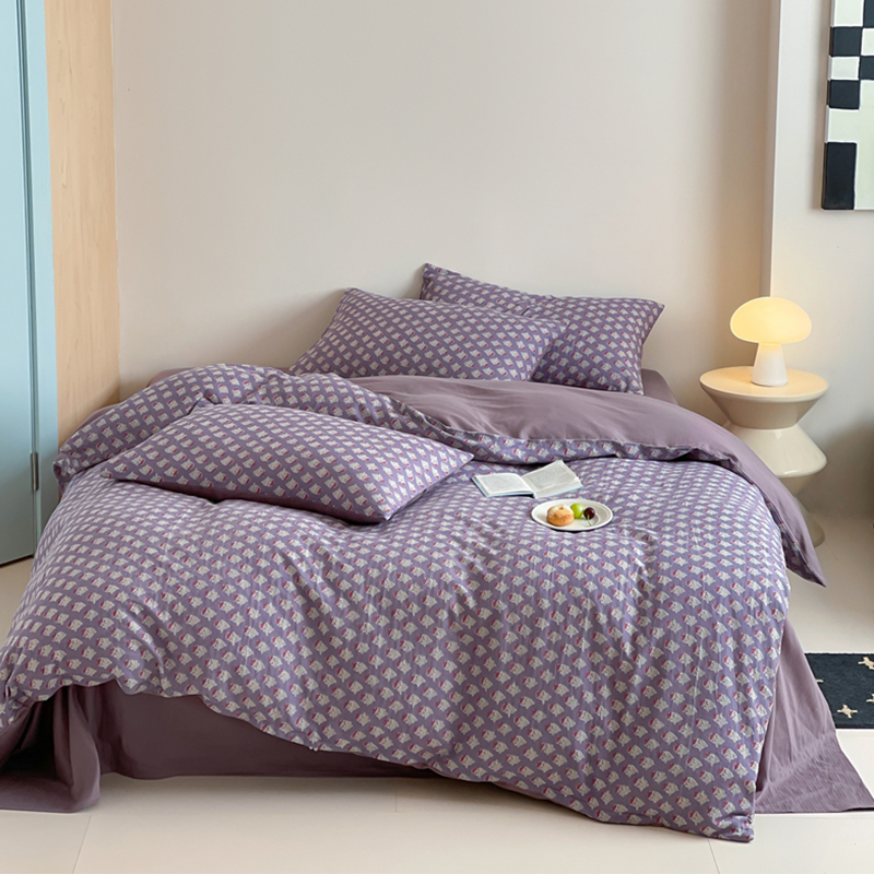 2025新款全棉复古美式风水洗双层纱印花四件套