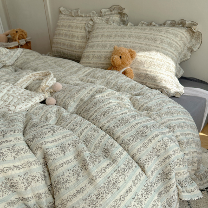 2025新韩版花边全棉双层皱皱纱布四件套