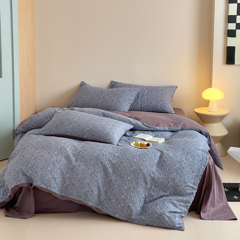 2025新款全棉复古美式风水洗双层纱印花四件套