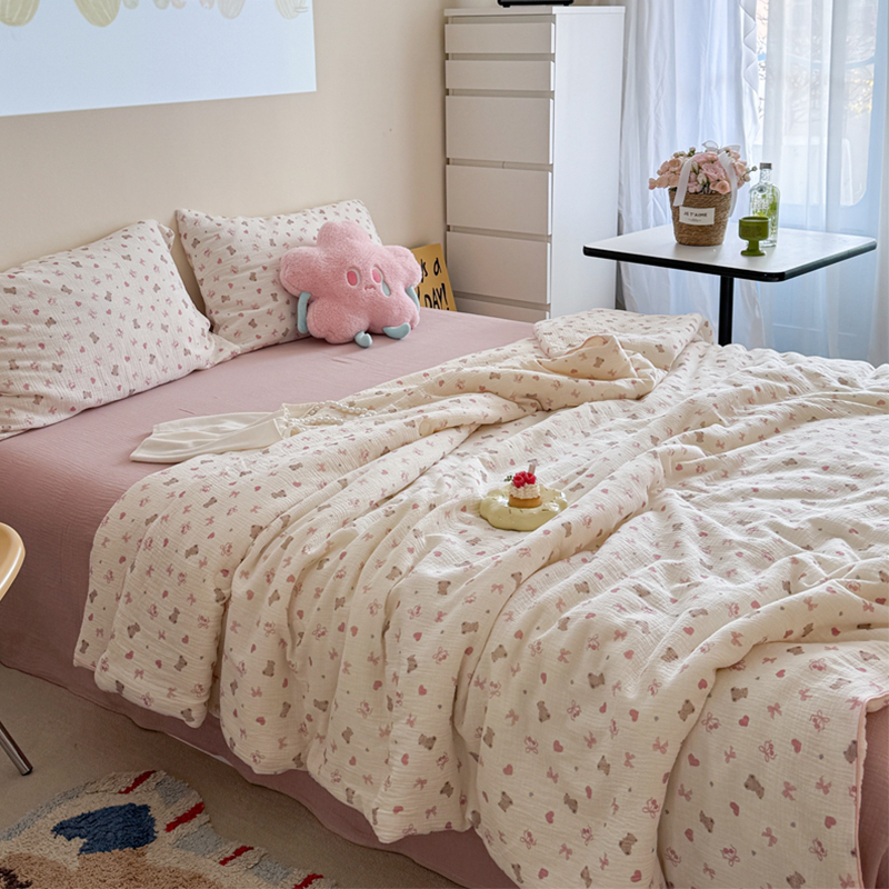 2025新款软软糯糯的双层皱皱纱单夏被、夏被四件套