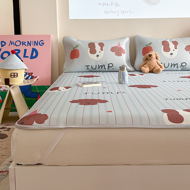 2025新款升级900D加厚数码印花斜纹冰丝床席款凉席三件套