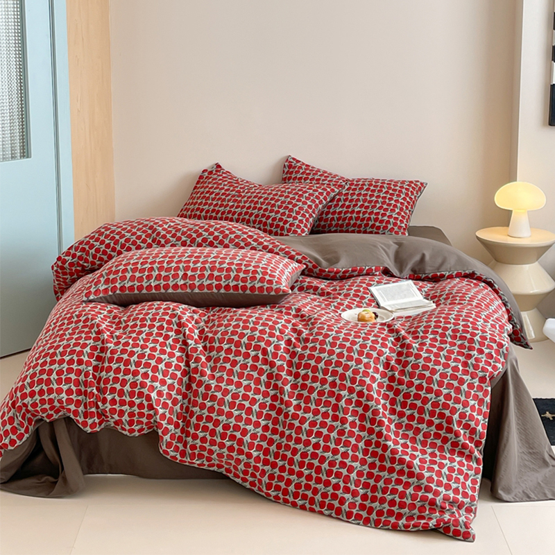 2025新款全棉复古美式风水洗双层纱印花四件套