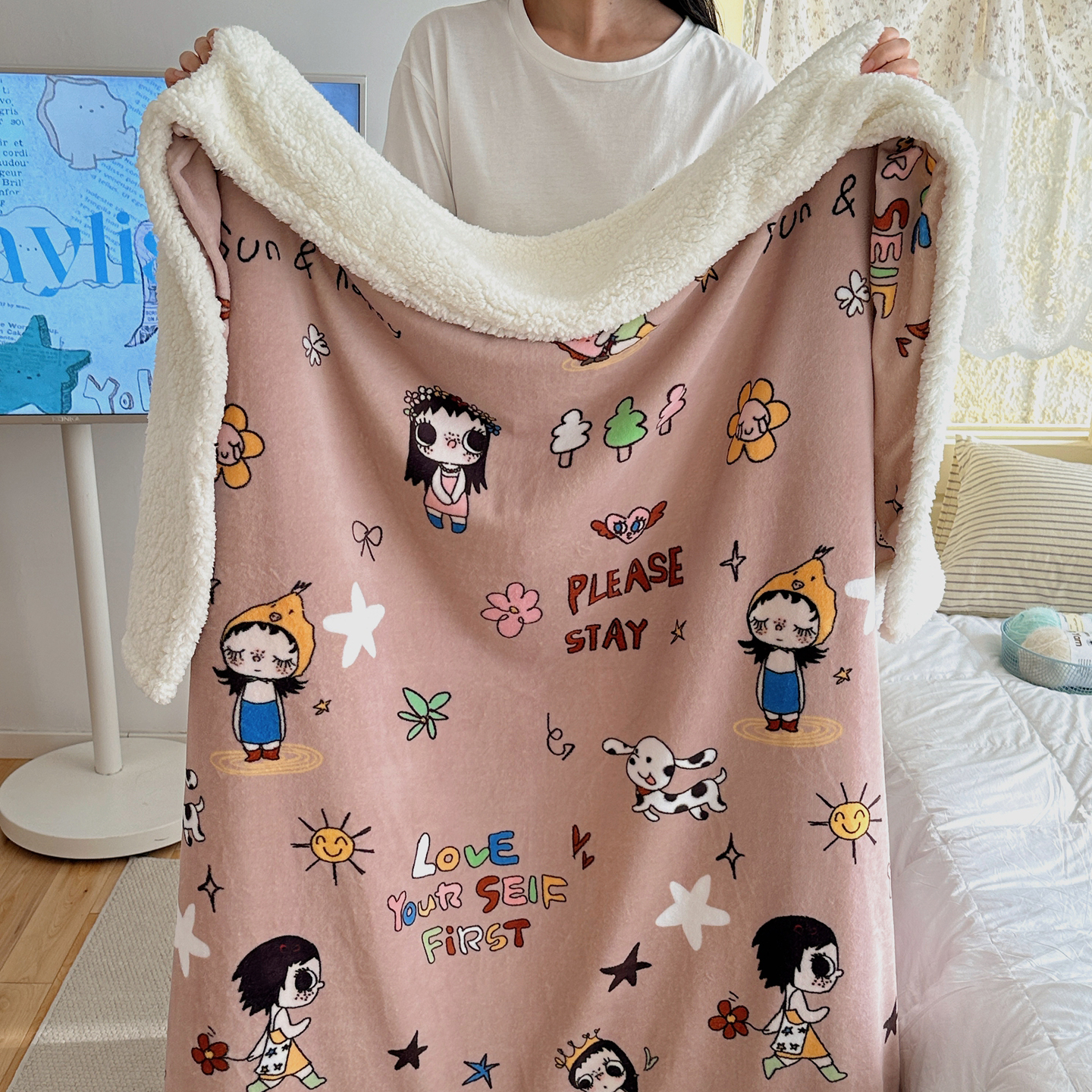 2026新款多功能牛奶绒羊羔绒毛毯 漫行少女