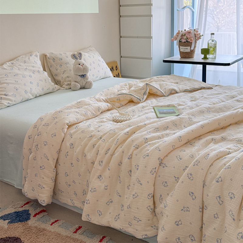 2025新款软软糯糯的双层皱皱纱单夏被、夏被四件套