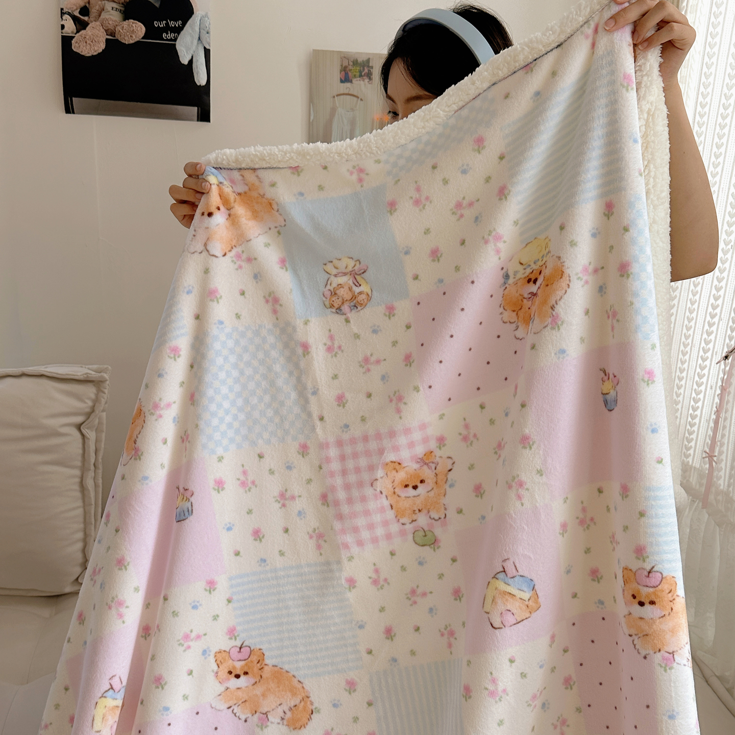 2025新款多功能牛奶绒羊羔绒毛毯 花园猫