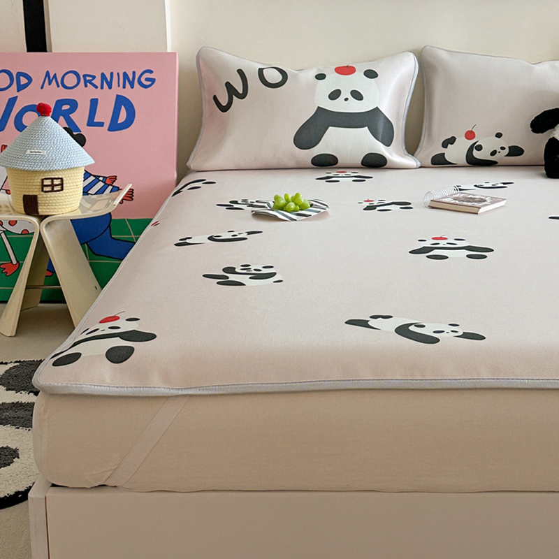 2025新款升级900D加厚数码印花斜纹冰丝床席款凉席三件套