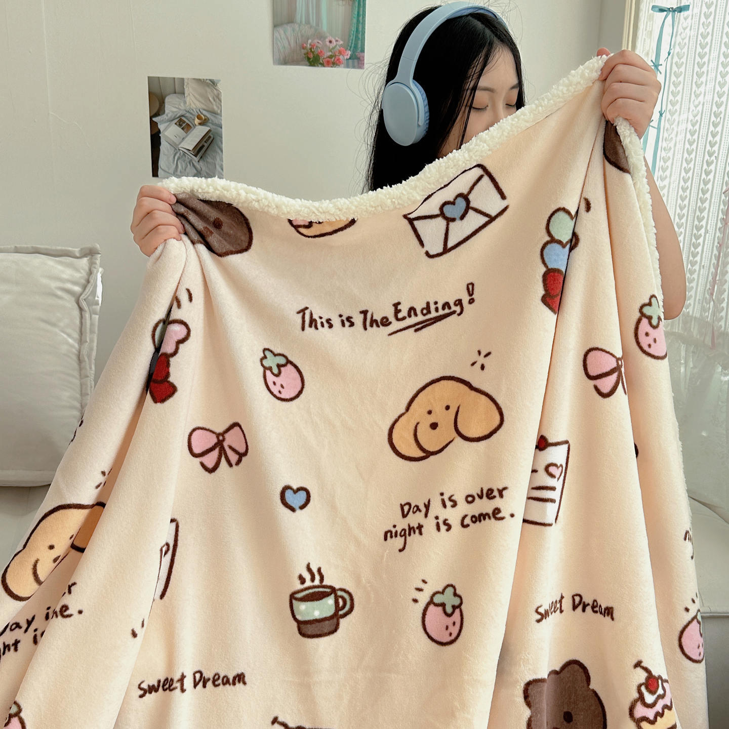 2025新款多功能牛奶绒羊羔绒毛毯 元气满满