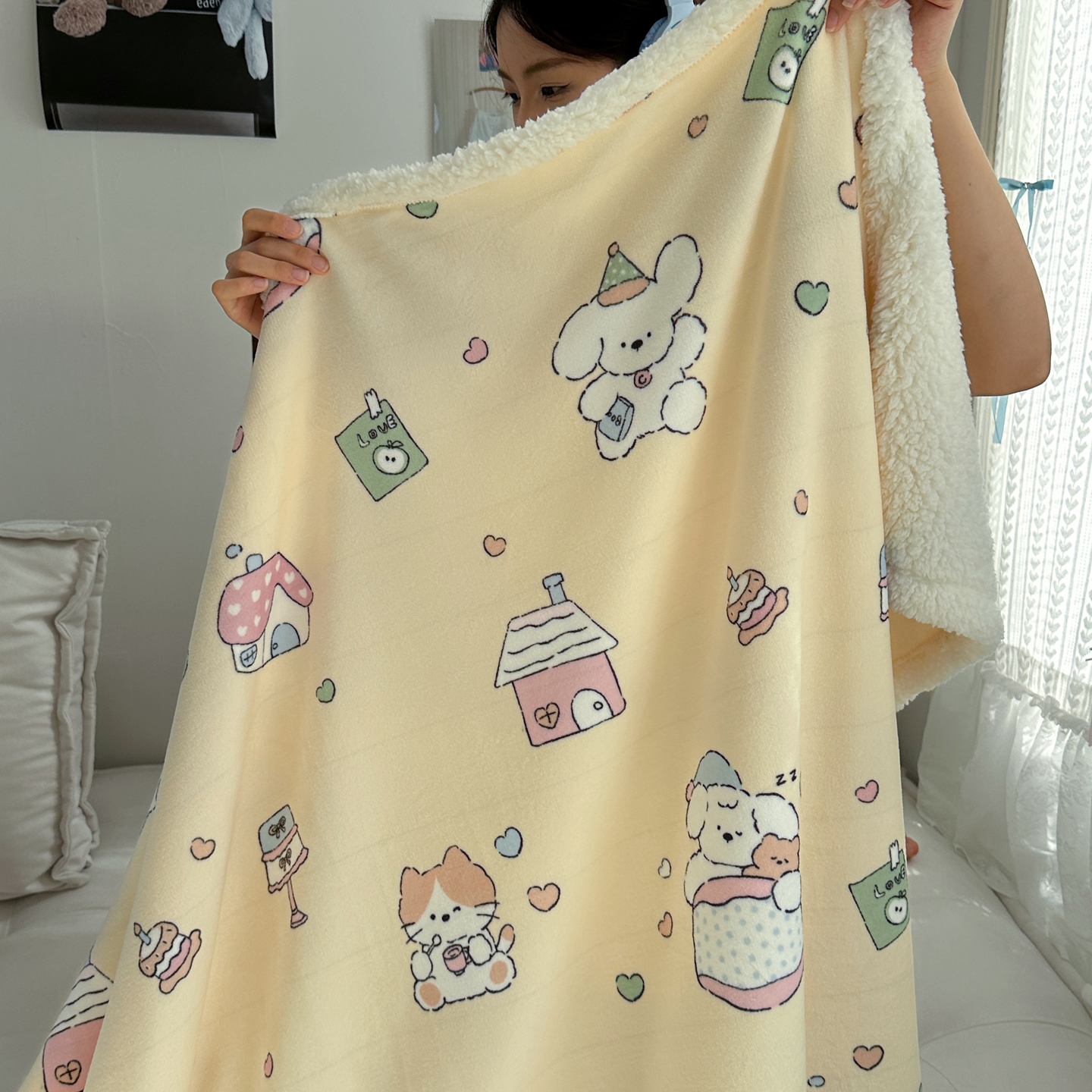 2025新款多功能牛奶绒羊羔绒毛毯 卡通乐园