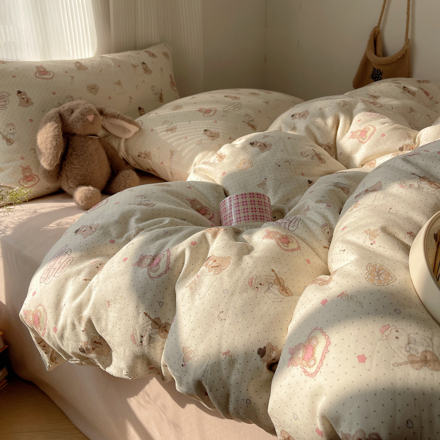 2026新款全棉双层纱四件套 音乐派对