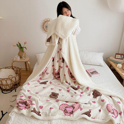 2023新款毛毯ins加厚牛奶绒羊羔绒毛毯午睡毯沙发盖毛毯系列一 100x150cm 爱心熊