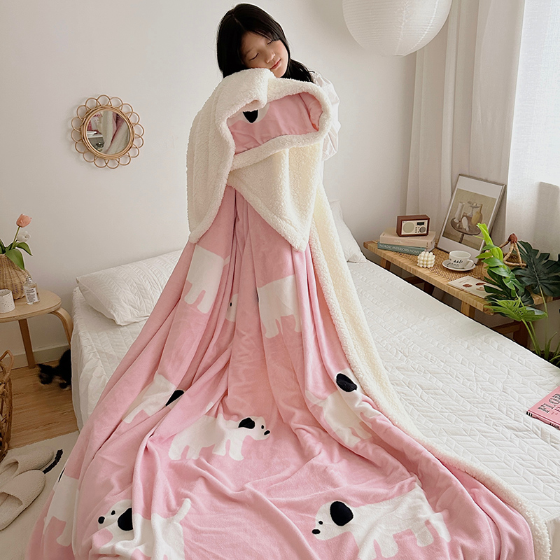 2023新款毛毯ins加厚牛奶绒羊羔绒毛毯午睡毯沙发盖毛毯系列一 100x150cm 狗狗粉