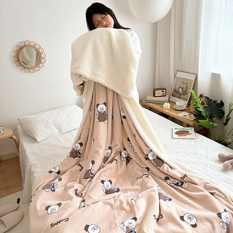 2023新款毛毯ins加厚牛奶绒羊羔绒毛毯午睡毯沙发盖毛毯系列一 100x150cm 购物熊咖色