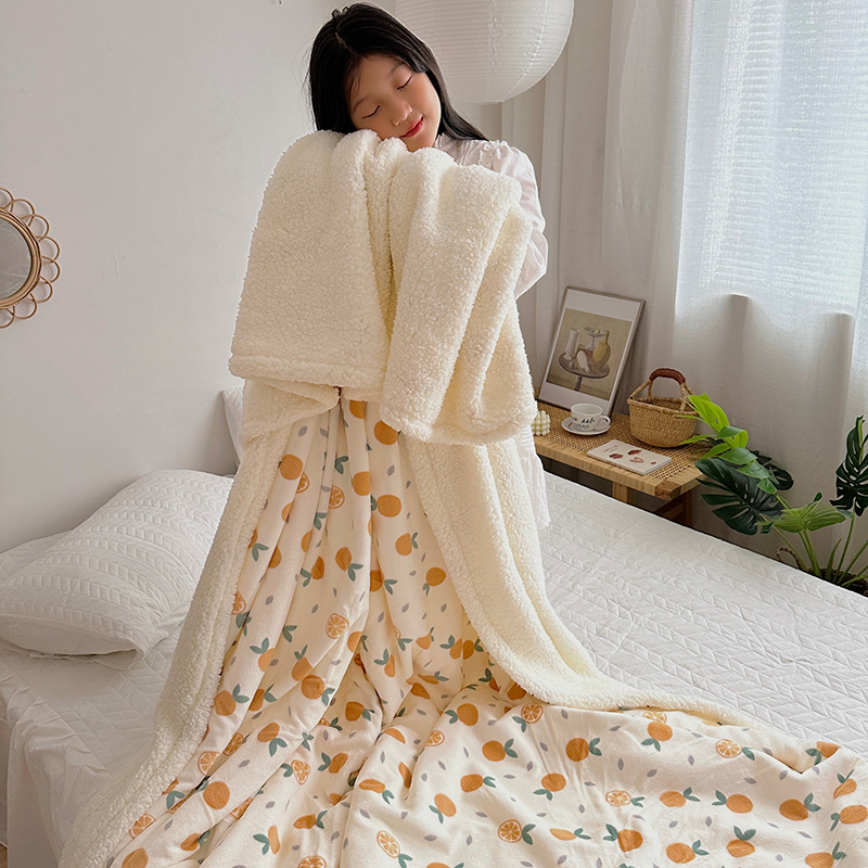 2023新款毛毯ins加厚牛奶绒羊羔绒毛毯午睡毯沙发盖毛毯系列一 100x150cm 可爱桔子