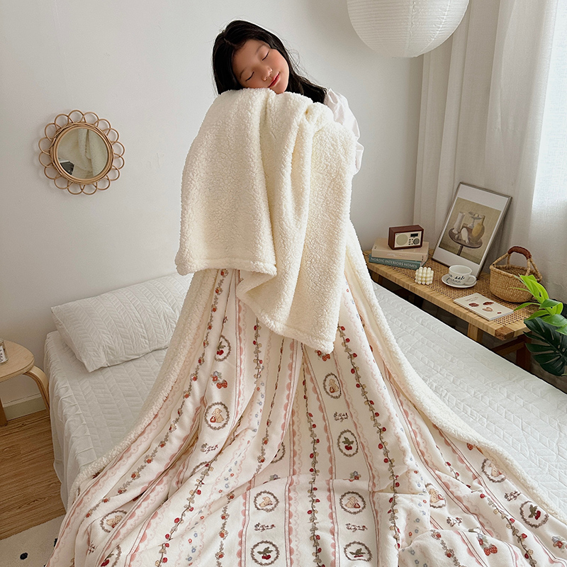 2023新款毛毯ins加厚牛奶绒羊羔绒毛毯午睡毯沙发盖毛毯系列一 70x100cm 可颂粉