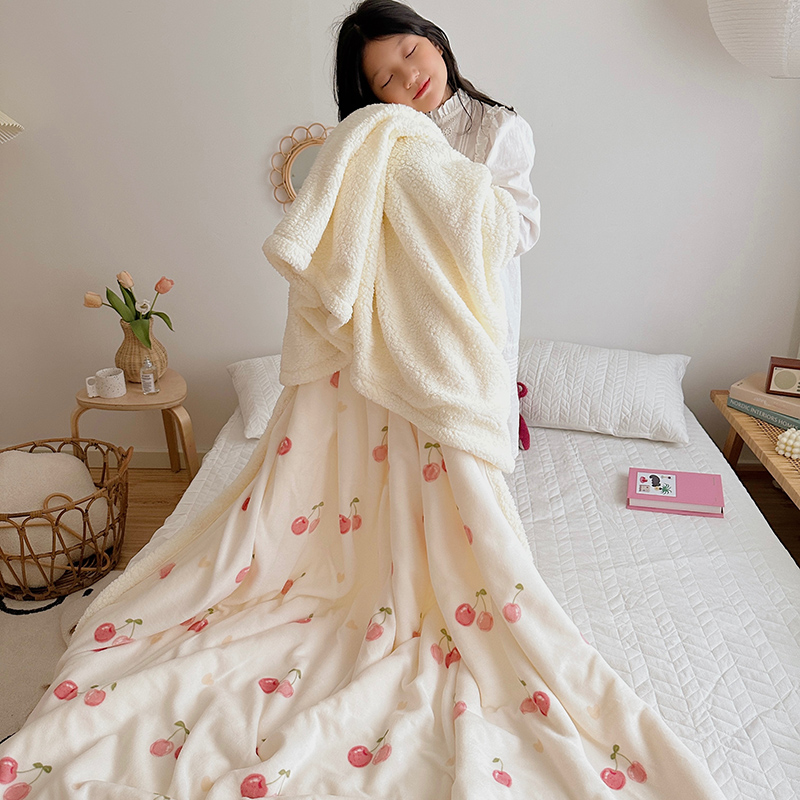 2023新款毛毯ins加厚牛奶绒羊羔绒毛毯午睡毯沙发盖毛毯系列一 100x150cm 小樱桃