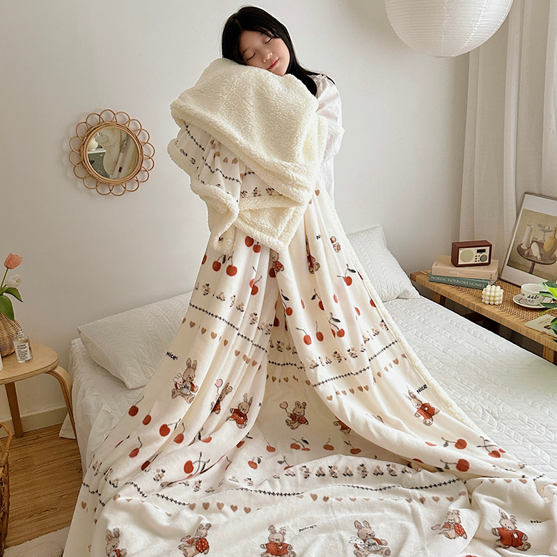 2023新款毛毯ins加厚牛奶绒羊羔绒毛毯午睡毯沙发盖毛毯系列一 100x150cm 樱桃爱米