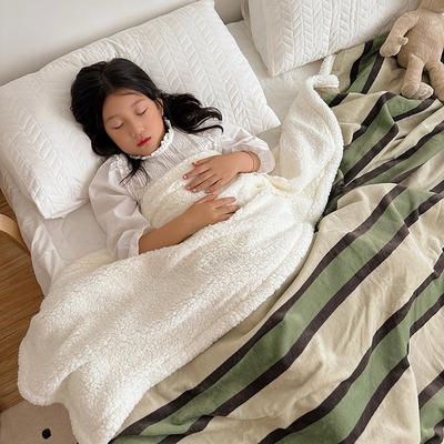 2023新款毛毯ins加厚牛奶绒羊羔绒毛毯午睡毯沙发盖毛毯系列二 100x150cm 条纹绿