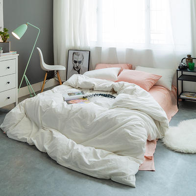 基础款水洗棉-纯色混搭 小小号床单款1.2m（4英尺）床 粉+白