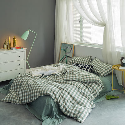 基础款水洗棉-三分格 小小号床单款1.2m（4英尺）床 绿白三分格
