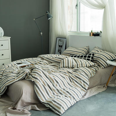 基础款水洗棉-三色条 小小号床单款1.2m（4英尺）床 条纹咖