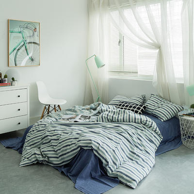 基础款水洗棉-三色条 小小号床单款1.2m（4英尺）床 条纹蓝