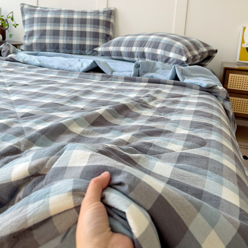 2025新款全棉A类色织水洗棉夏被四件套