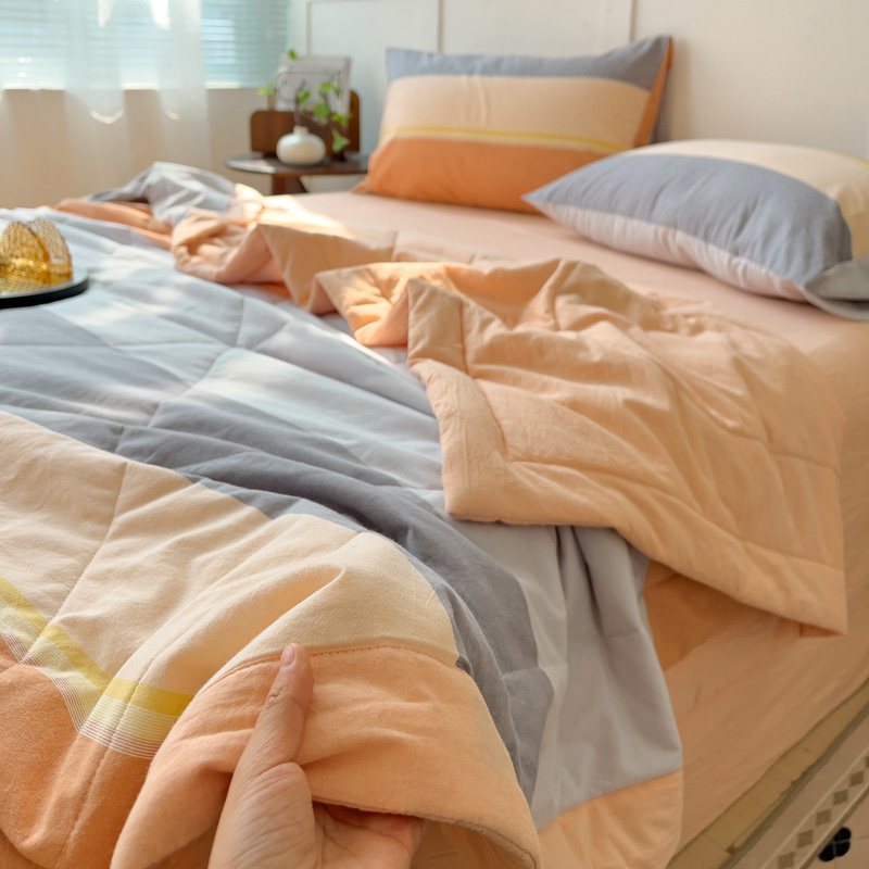 2025新款全棉A类色织水洗棉夏被四件套