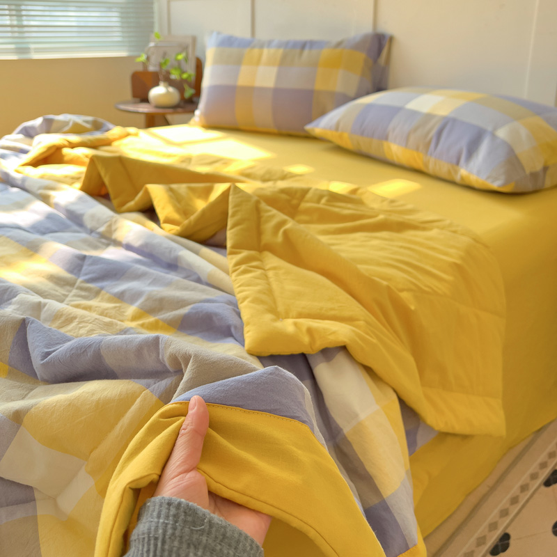 2025新款全棉A类色织水洗棉夏被四件套