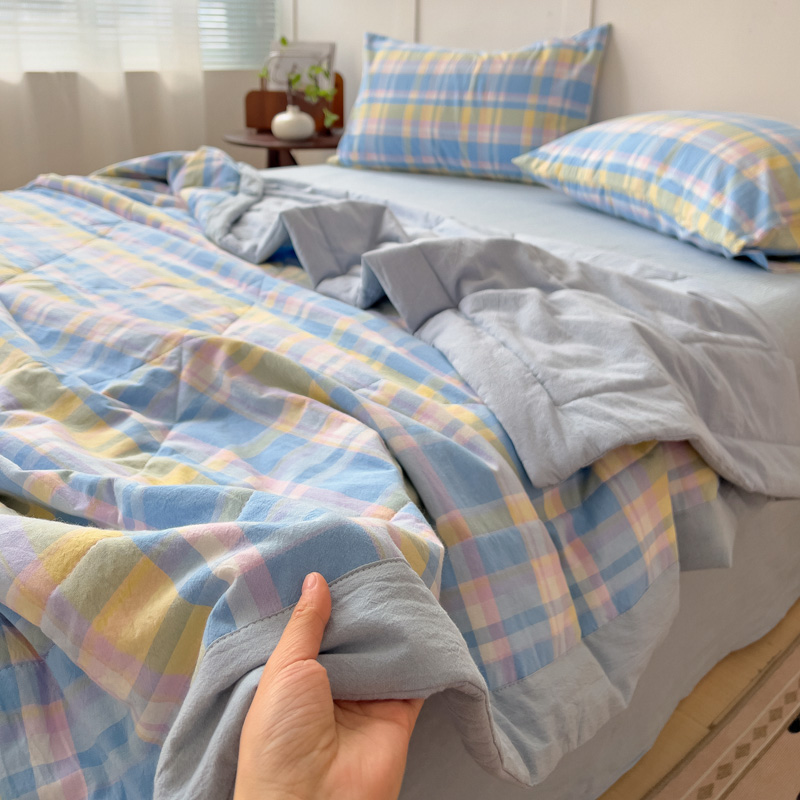 2025新款全棉A类色织水洗棉夏被四件套