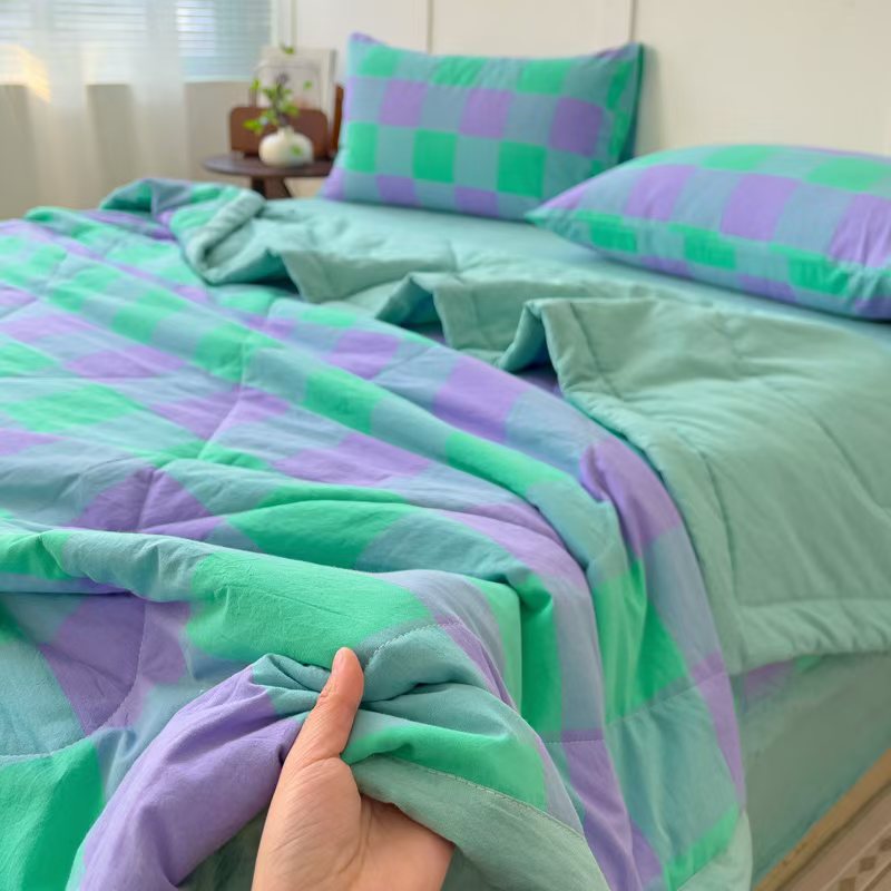 2025新款全棉A类色织水洗棉夏被四件套