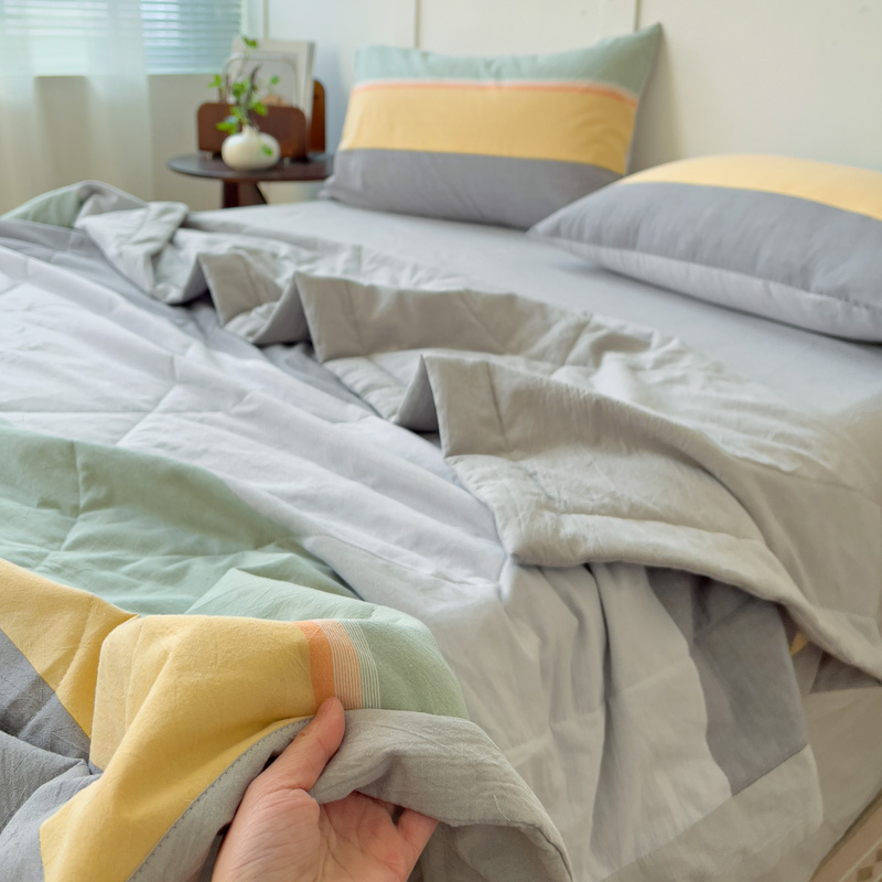 2025新款全棉A类色织水洗棉夏被四件套