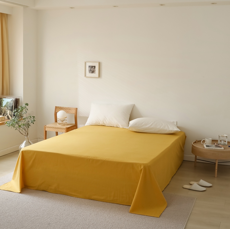 2021新款-全棉色织水洗棉纯色混搭系列单床单 180cmx230cm单床单 姜黄