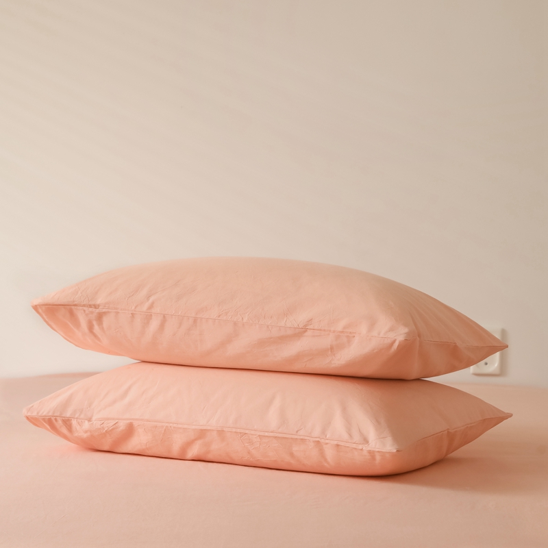 2021新款-全棉色织水洗棉纯色混搭系列单枕套 48cmX74cm*1 粉色