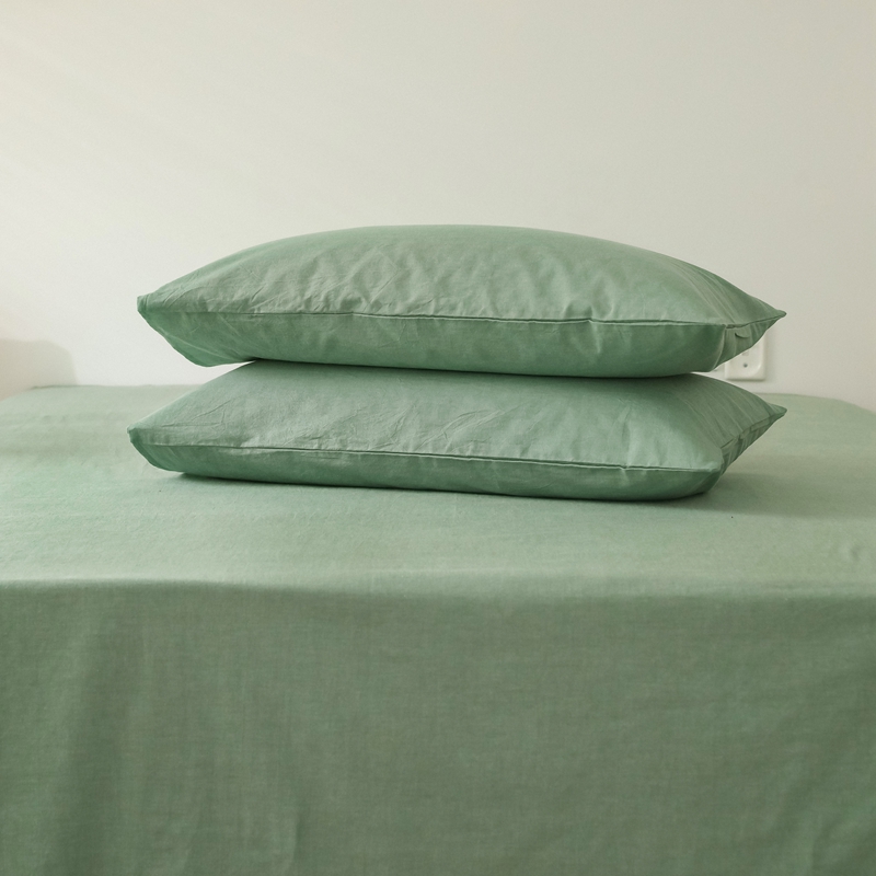 2021新款-全棉色织水洗棉纯色混搭系列单枕套 48cmX74cm*1 绿色