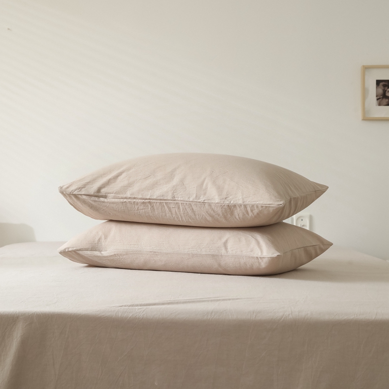 2021新款-全棉色织水洗棉纯色混搭系列单枕套 48cmX74cm*1 米色