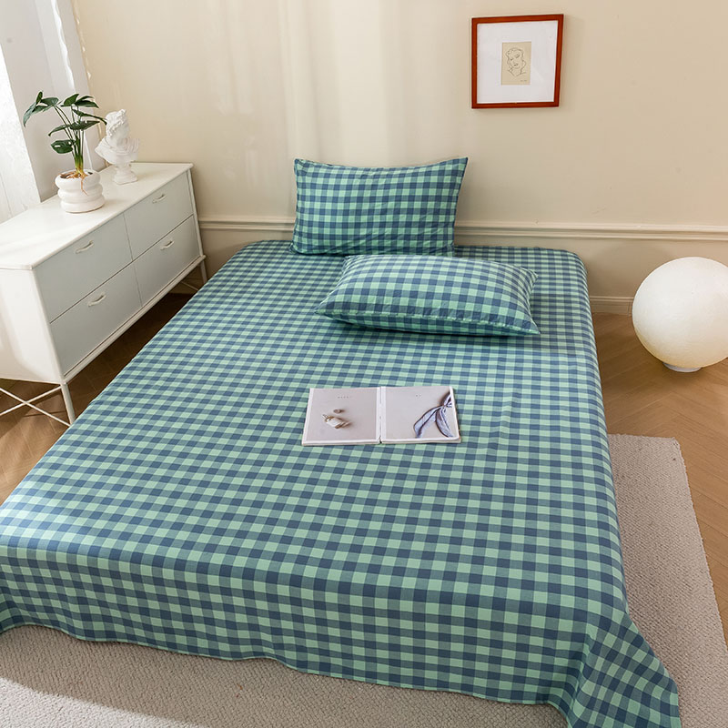 2023新款全棉色织水洗棉AA版系列单床单 1.6*2.3m 绿三分格