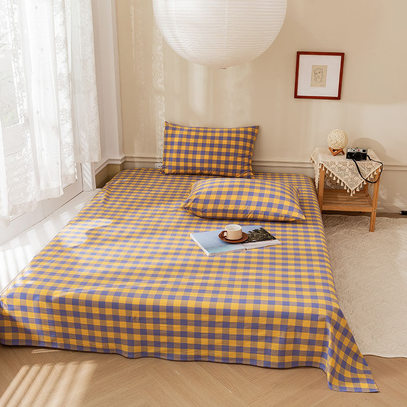 2023新款全棉色织水洗棉AA版系列单床单 1.6*2.3m 紫黄中格