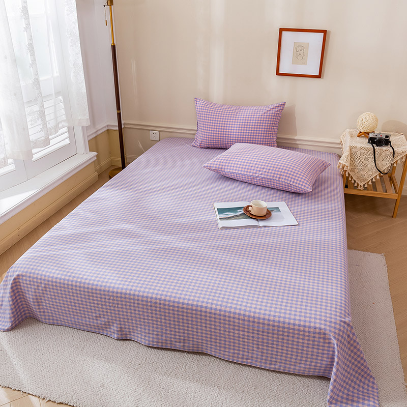 2023新款全棉色织水洗棉AA版系列单床单 1.6*2.3m 紫小格