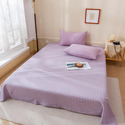 2023新款全棉色织水洗棉AA版系列单床单 1.6*2.3m 紫小格