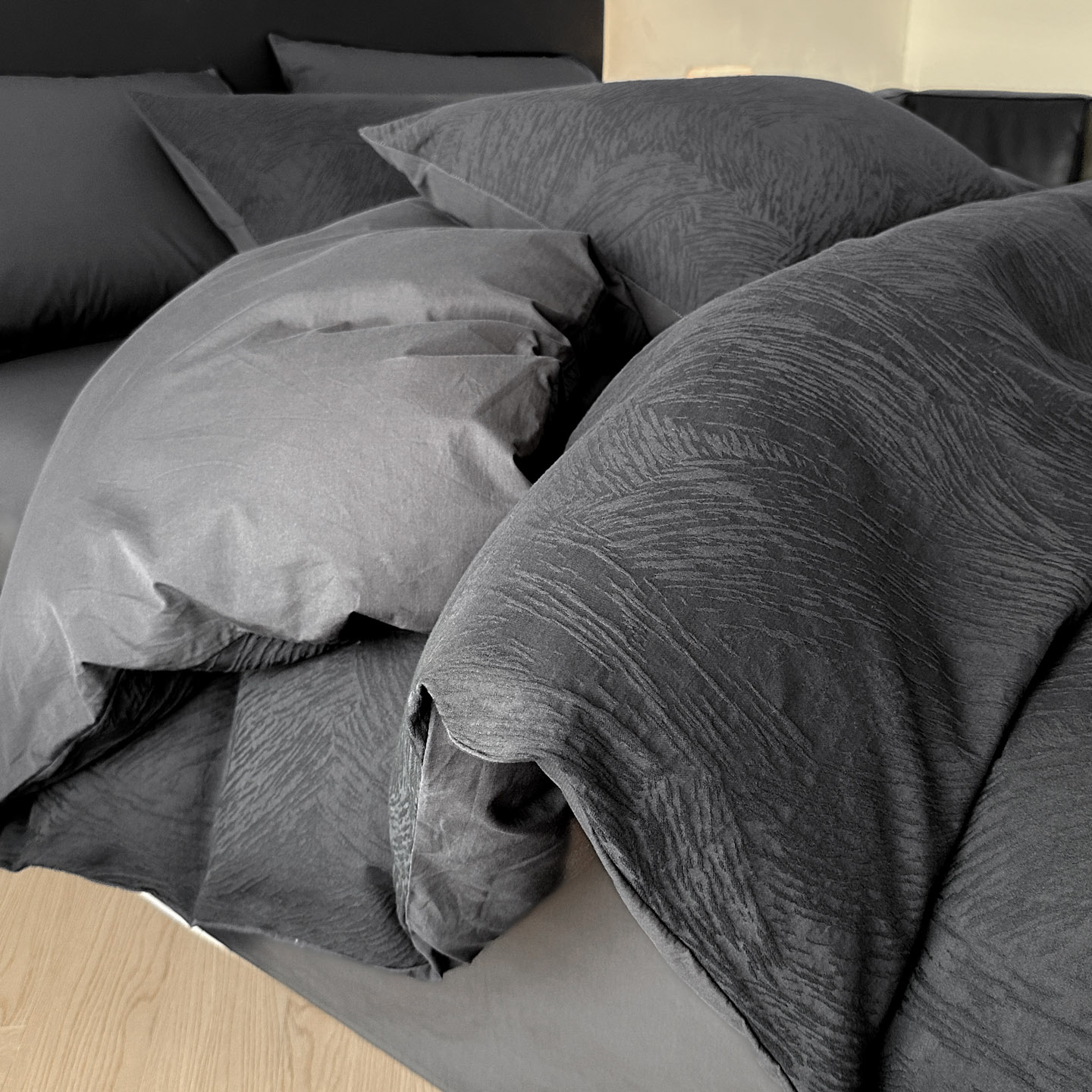 2026新款简约无印风水洗棉大提花三件套四件套-伊琳系列 伊琳-绅士灰+深灰