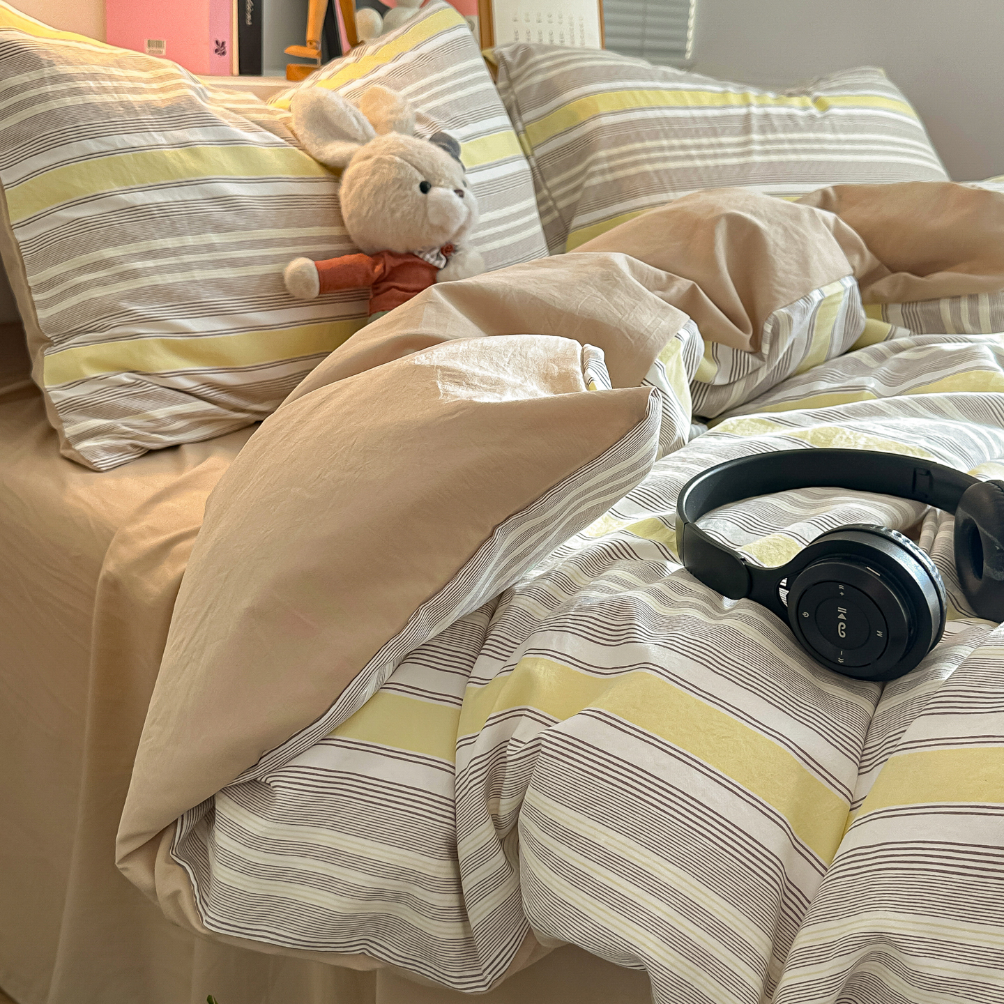 2026新款软糯亲肤仿棉水洗棉三件套四件套 奶霜条