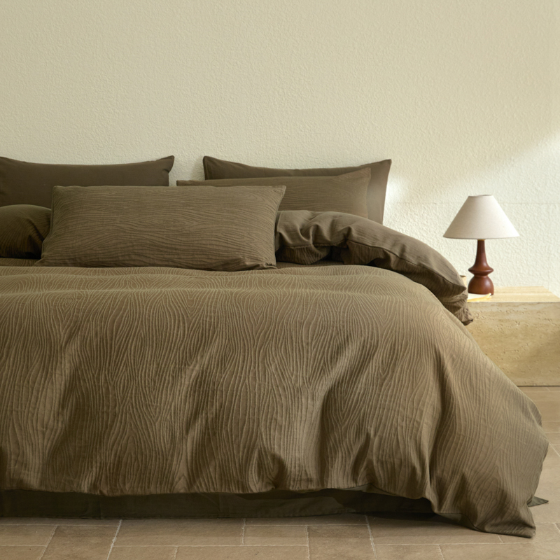 2026新款时尚简约立体提花亲肤水洗棉四件套-米娅系列 米娅-青咖