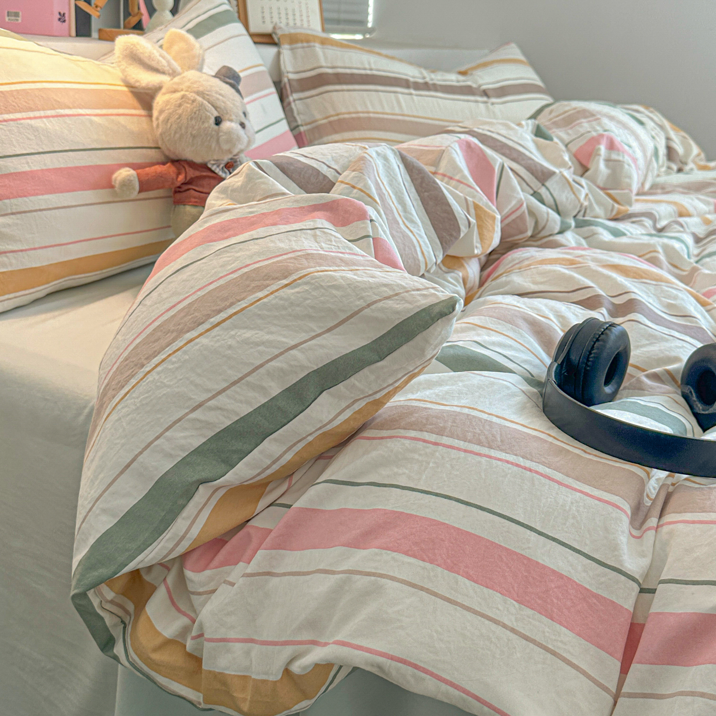 2026新款软糯亲肤仿棉水洗棉三件套四件套 旋律