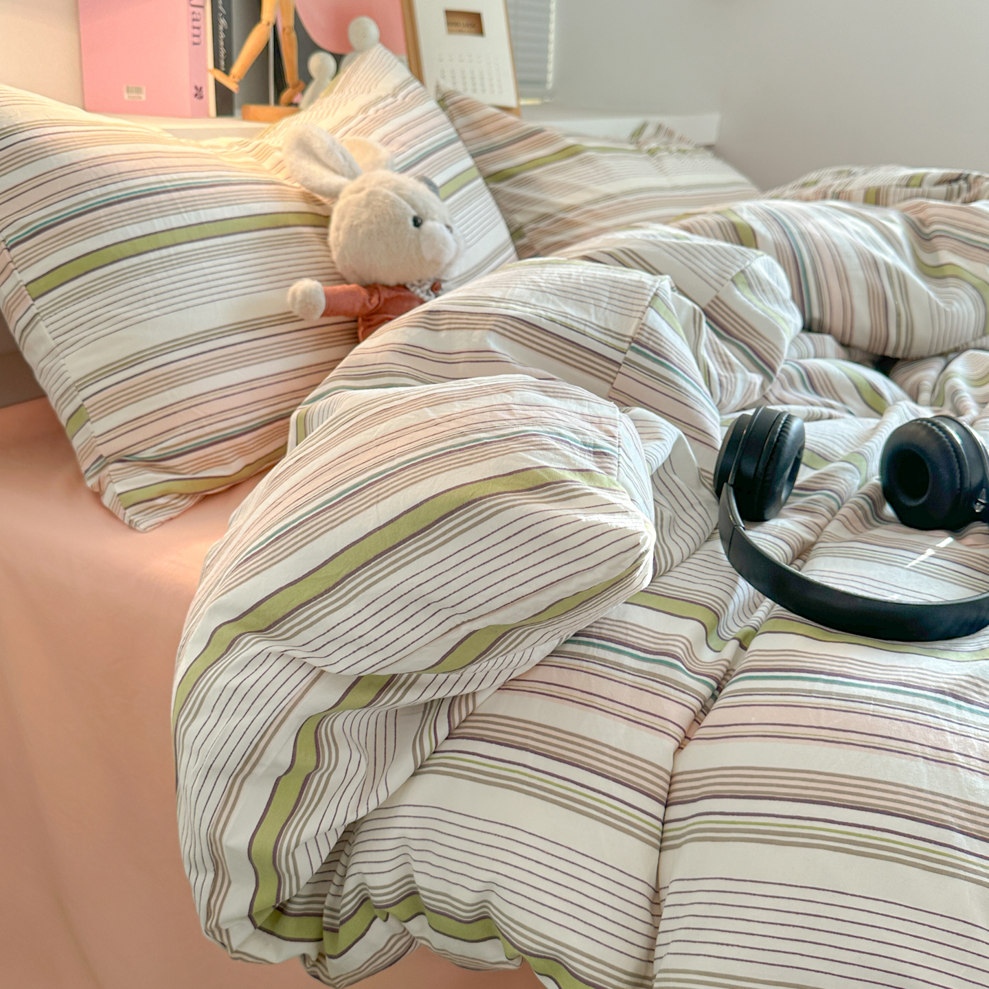 2026新款软糯亲肤仿棉水洗棉三件套四件套 莫斯粉