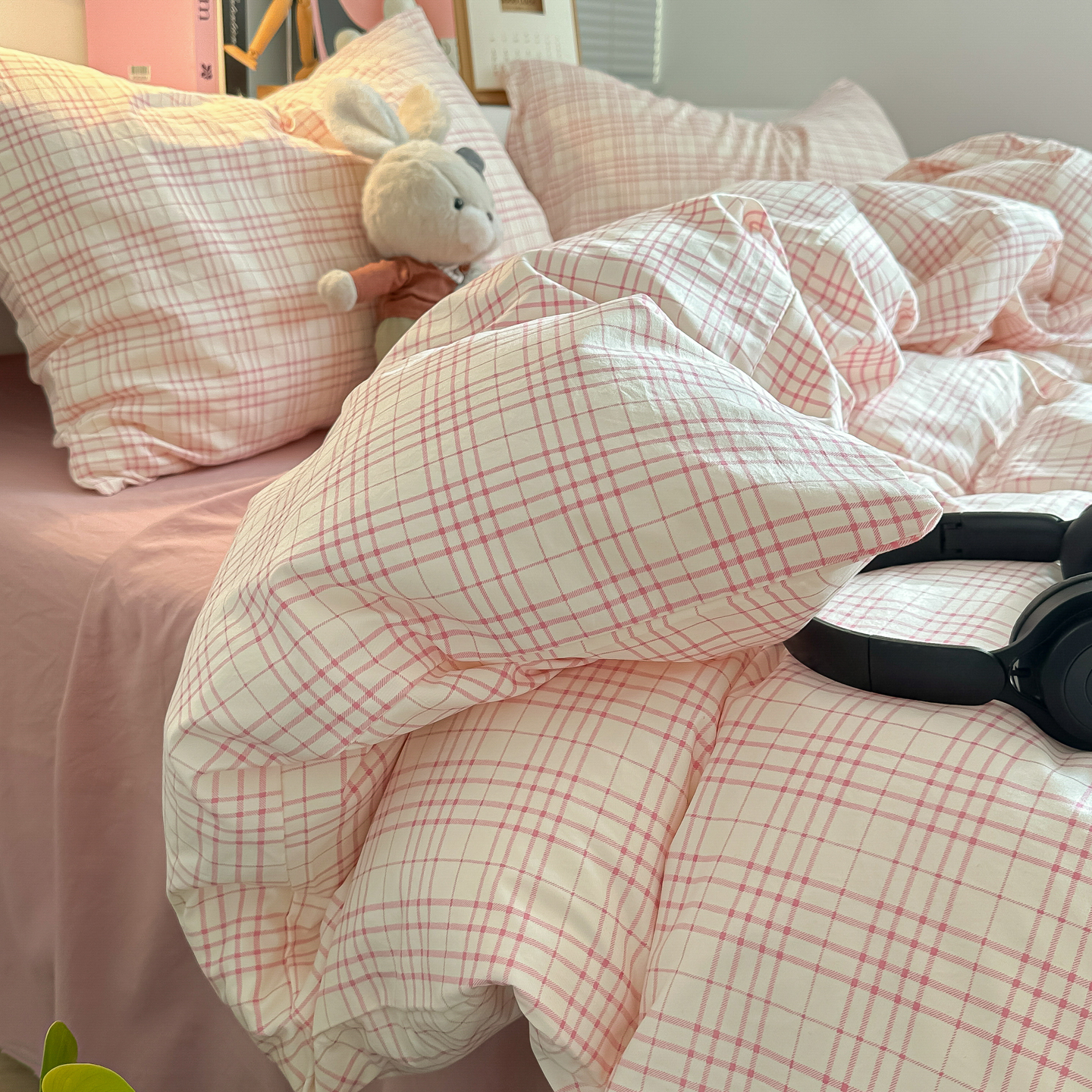 2026新款软糯亲肤仿棉水洗棉三件套四件套 梅森粉